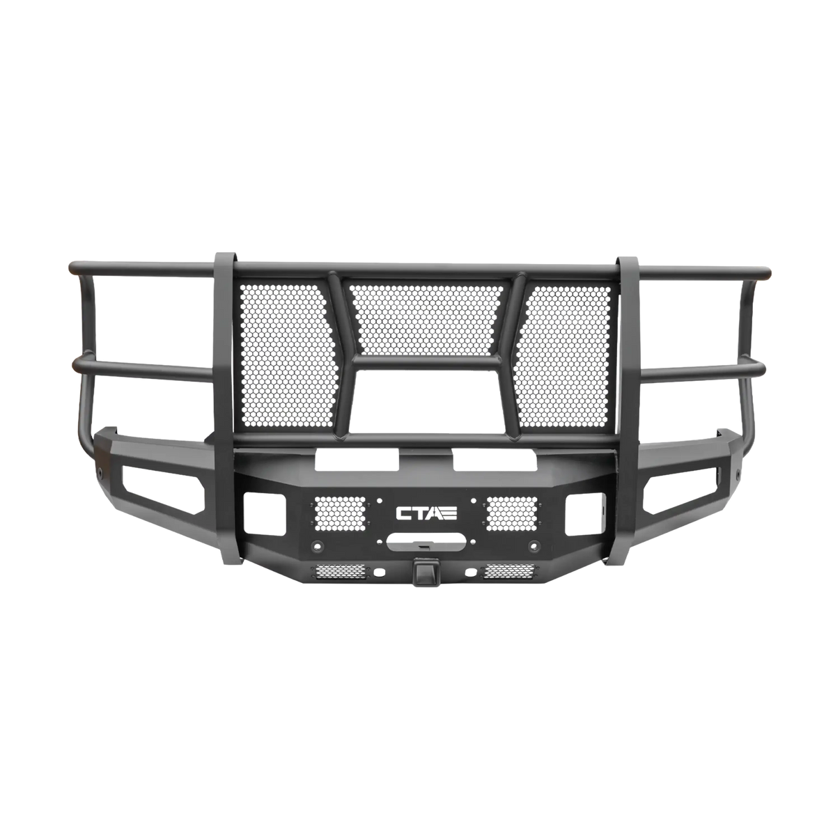 Chandler Truck Accessories 2023+ Ford F250 F350 Full Brush Guard Front Bumper with winch mount and front reciever hitch in black powder coat