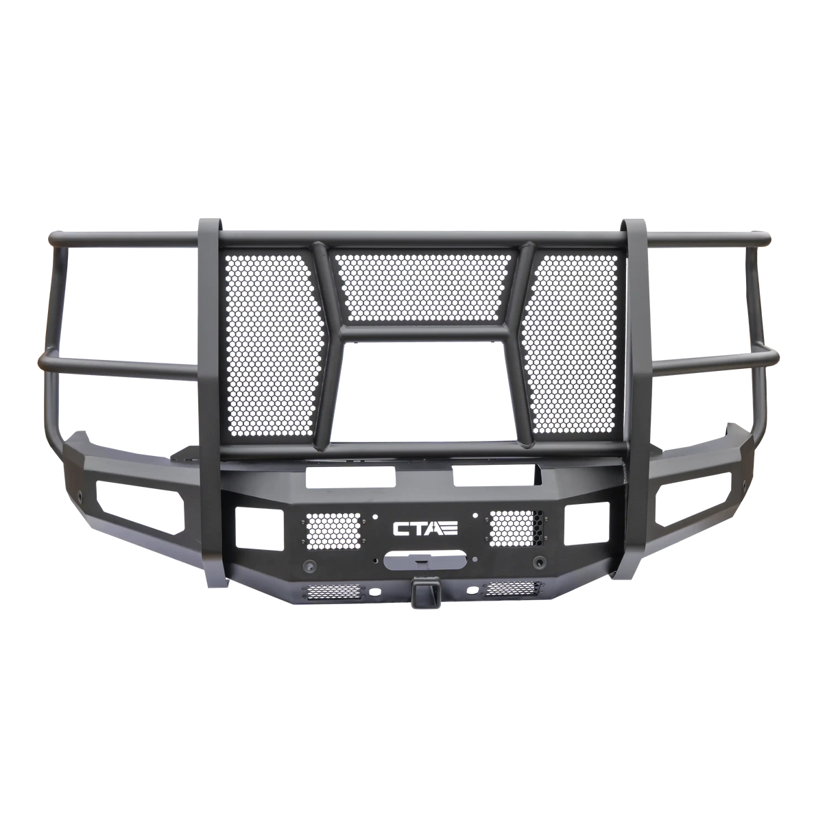 Chandler Truck Accessories 2024+ Chevy 2500 3500 Full Brush Guard Front Bumper with winch mount and front reciever hitch in black 