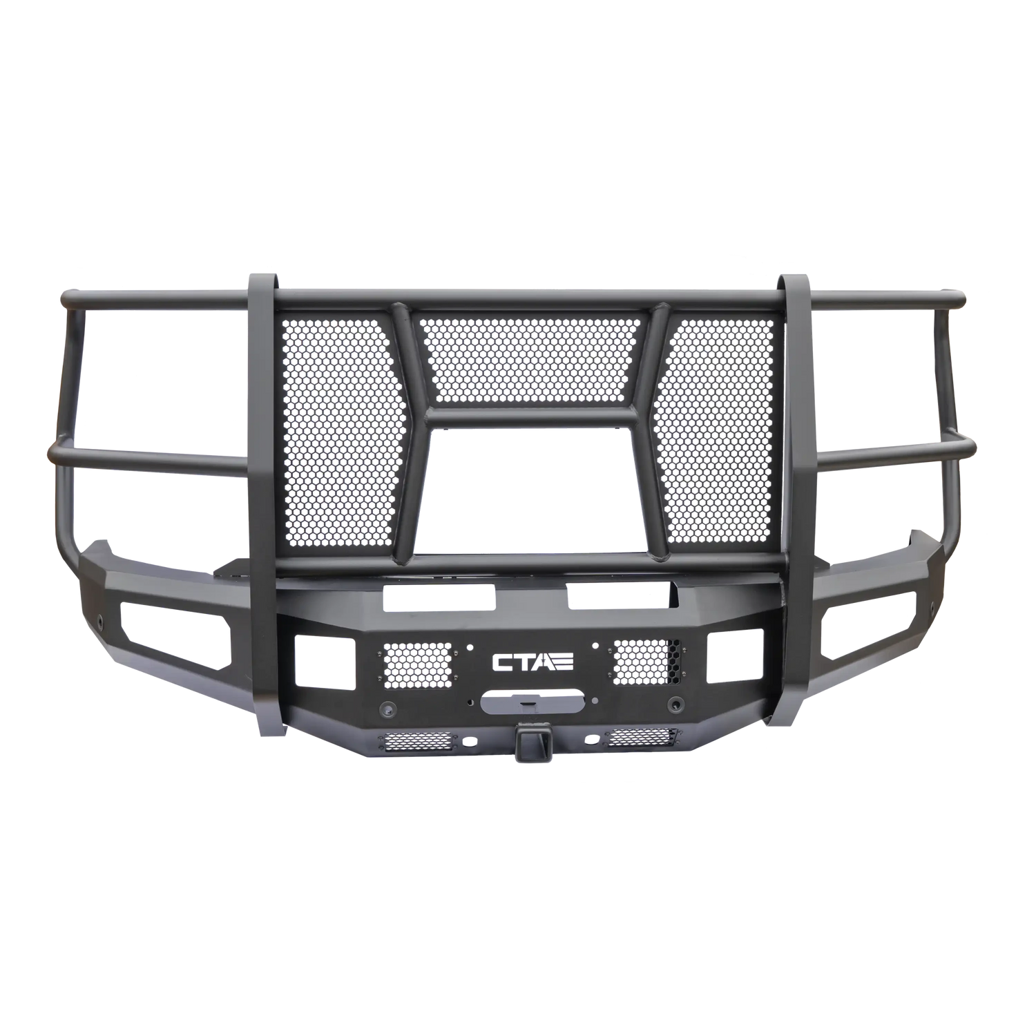 Chandler Truck Accessories 2024+ Chevy 2500 3500 Full Brush Guard Front Bumper with winch mount and front reciever hitch in black 
