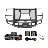 2024+ Chevy 2500 3500 Full Guard Front Bumper kit bundle from Chandler Truck Accessories including Pathfinder LED off road pod lights and Warn VR Evo 12s winch