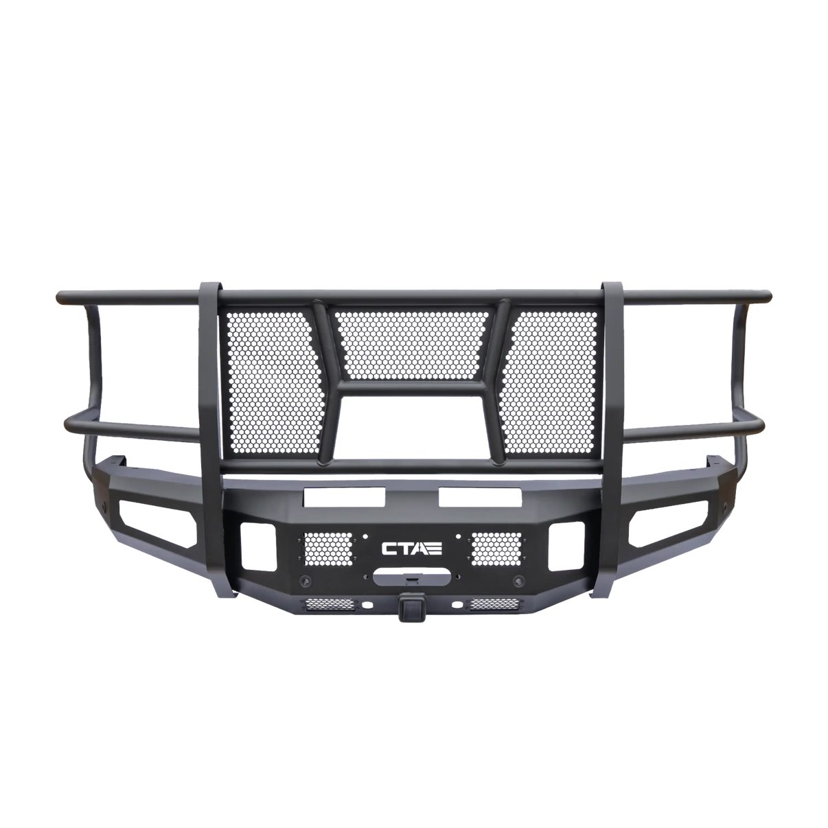 Chandler Truck Accessories 2024+ GMC 2500 3500 Full Brush Guard Front Bumper with winch mount and front reciever hitch in black powder coat