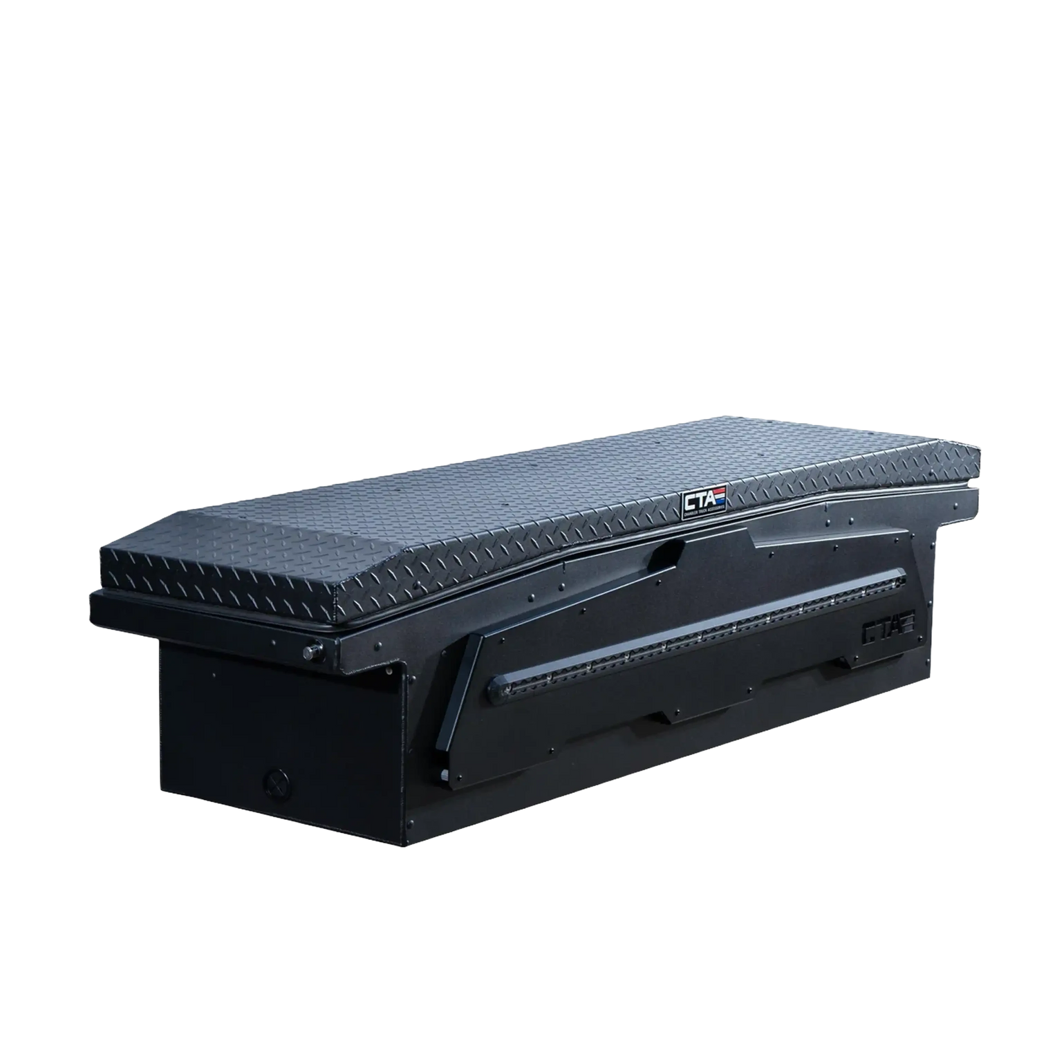 Chandler Truck Accessories ADAPT Single Lid Truck Tool Box in black powder coat with truck bed toolbox lid closed