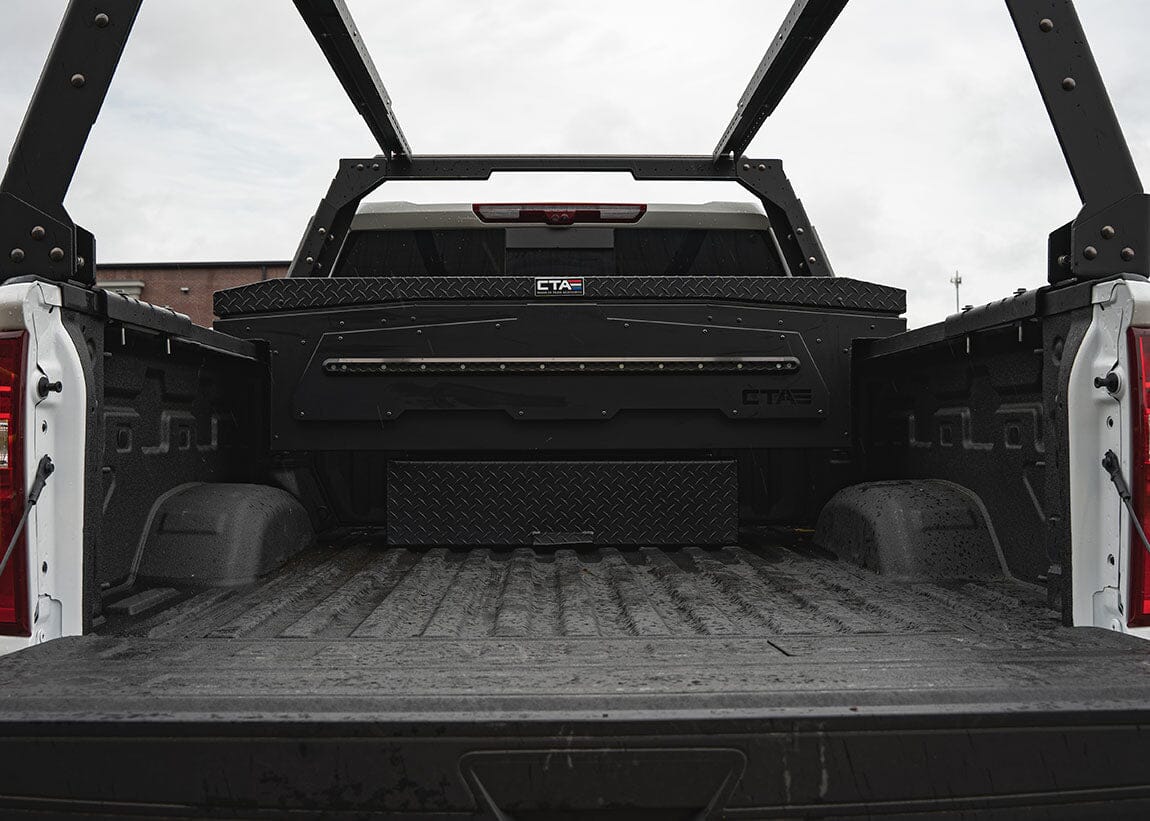 Chandler Truck Accessories ADAPT Single Lid Truck Tool Box with 47 Gallon Transfer Fuel Tank installed in a full-size pickup truck bed