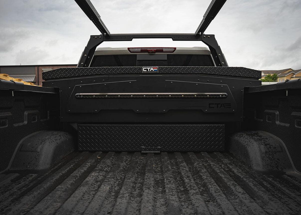 Chandler Truck Accessories ADAPT Single Lid Truck Tool Box with 95 Gallon Transfer Fuel Tank installed in a full-size pickup truck