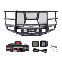 2017 - 2022 Ford F250 or F350 Full Guard Front Bumper kit for from Chandler Truck Accessories including Pathfinder off road LED pod lights and a Warn VR Evo 12s winch