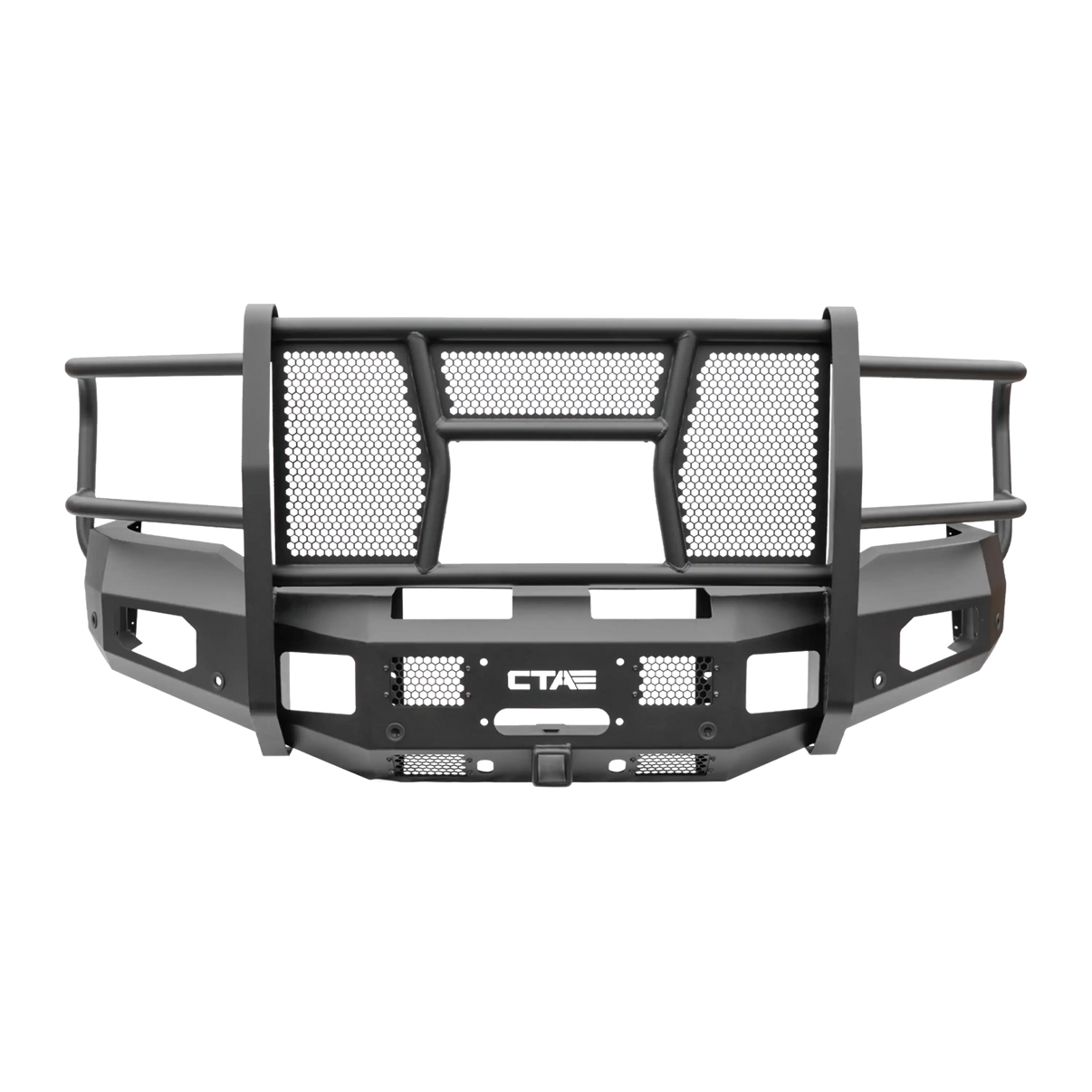 Chandler Truck Accessories 2019+ RAM 2500 3500 Full Brush Guard Front Bumper with winch mount and front reciever hitch in black powder coat