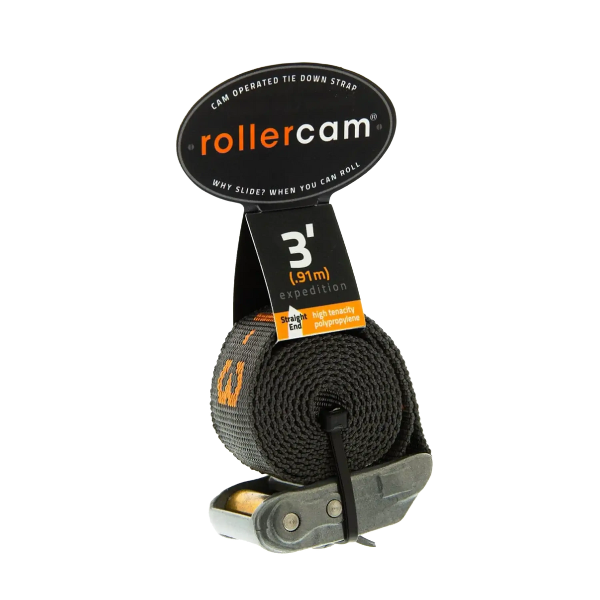 3ft Rollercam 1 inch Straight End Tie-Down Strap for securing truck bed cargo and tools to Chandler Truck Accessories ADAPT Truck Tool Boxes