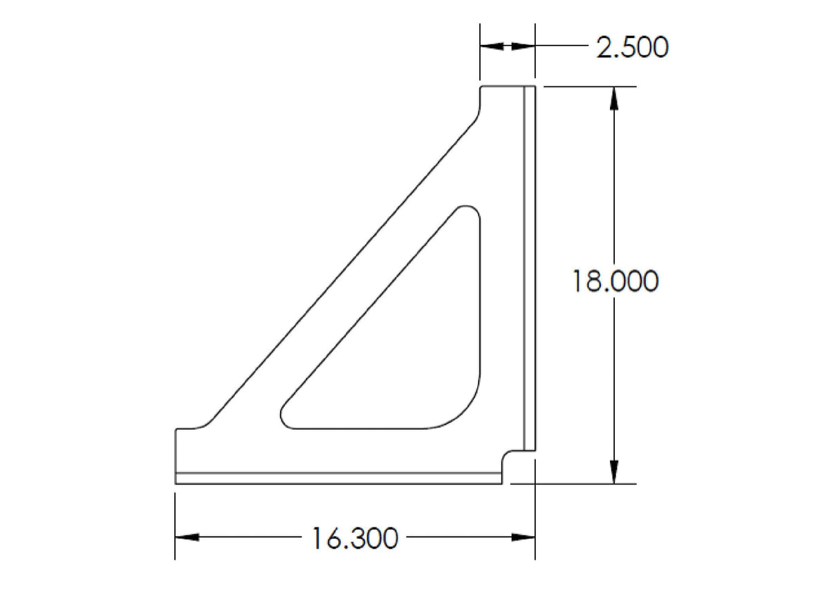 Diagram showing the dimensions of the 18x16 brackets included in the Underbody Toolbox Mounting Kit for Chandler Truck Accessories Truck Toolboxes