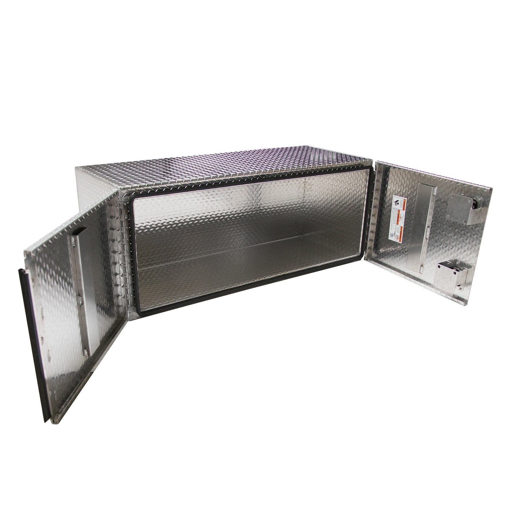 Image of Underbody Aluminum Tread Plate Barn Door Flat Bed Toolboxes | Chandler Truck Accessories