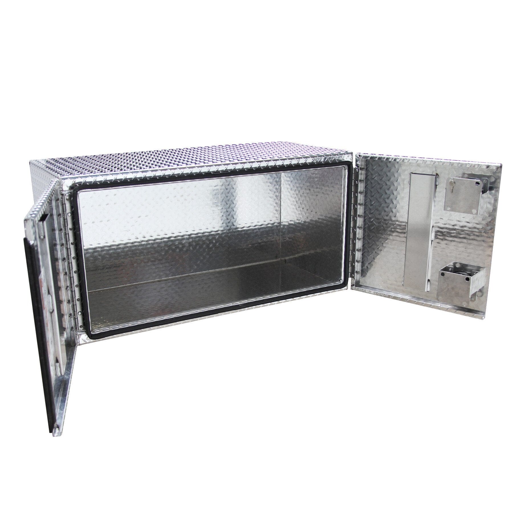Image of Underbody Aluminum Tread Plate Barn Door Flat Bed Toolboxes | Chandler Truck Accessories